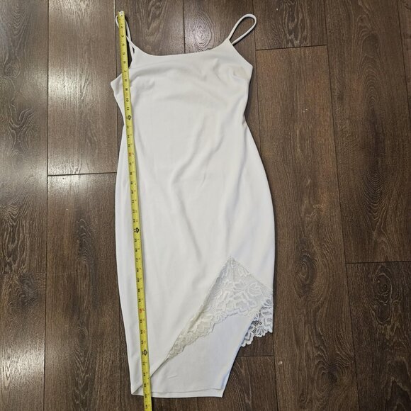 Privy White Asymmetrical Mini Dress with Delicate Peek-a-Boo Lace Bottom Size M - Picture 5 of 9